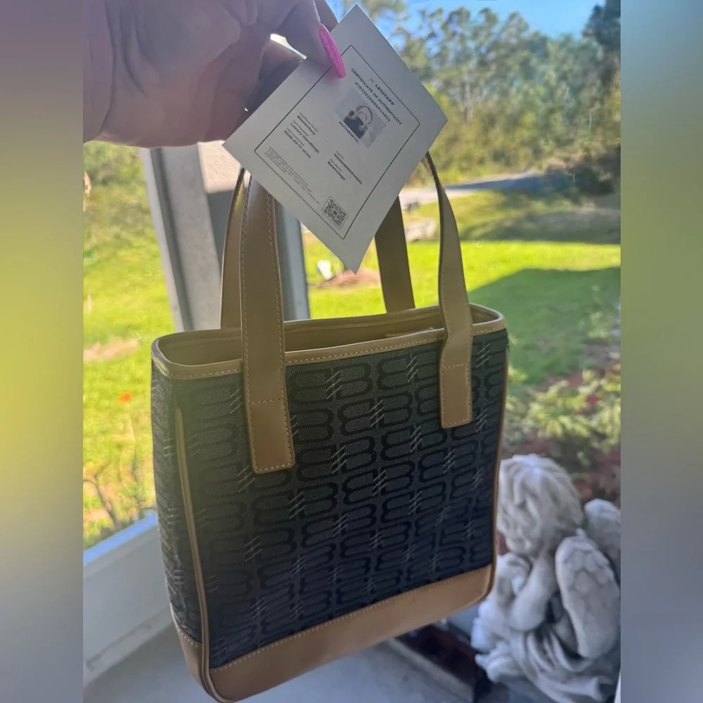 Balenciaga BB Monogram canvas small tote handbag w/ COA